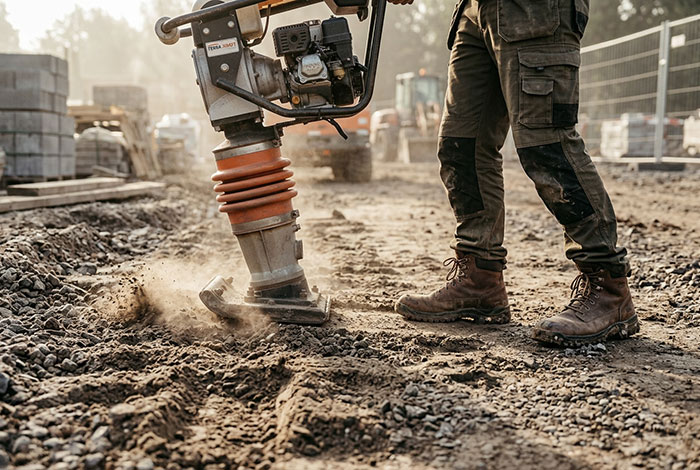 Rüttelplatte im Einsatz